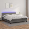 vidaXL Boxspring posteľ s matracom a LED sivá 180x200 cm umelá koža