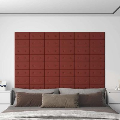 vidaXL Nástenné panely 12 ks vínovočervené 30x15 cm umelá koža 0,54 m²