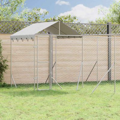 vidaXL Vonkajší koterec pre psov so strechou strieborný 6x6x2,5 m oceľ