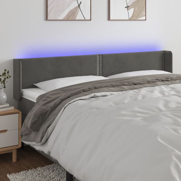 vidaXL Čelo postele s LED tmavosivé 183x16x78/88 cm zamat