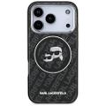 Puzdro Karl Lagerfeld Magsafe IML glitter case s kovovým rámom fotoaparátu a tlačidlami, hlavy Karla a Choupette na opakovanom logu KL pre iPhone 17 Pro čierne