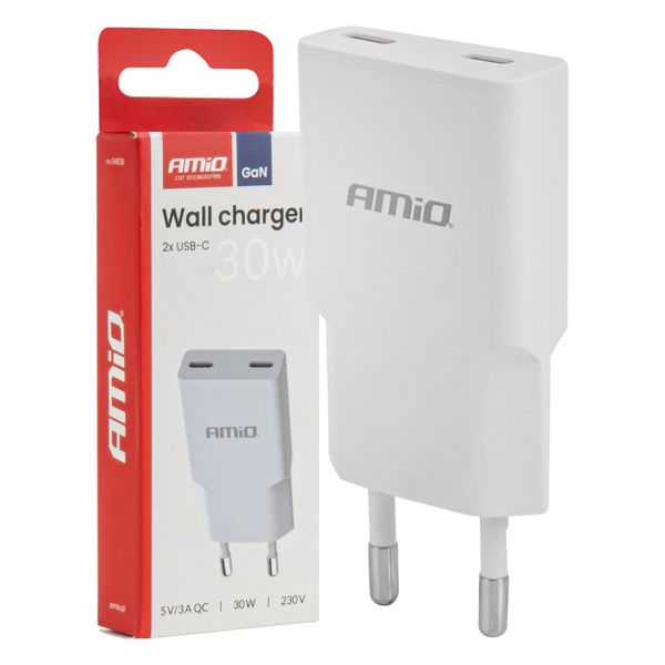 Sieťová nabíjačka 230V 30W GaN 2xUSB-C AMiO-04839