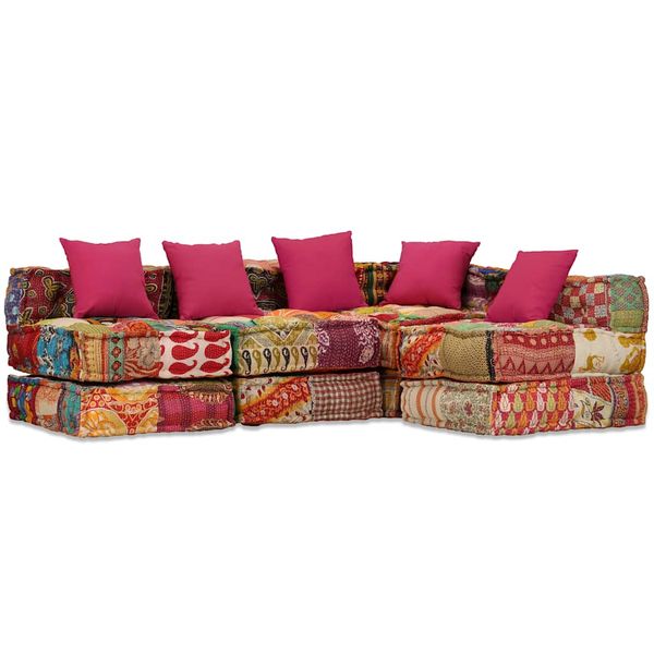 vidaXL 4-miestna modulárna taburetka, patchwork, látka