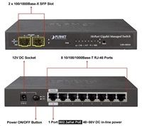 Planet GSD-1002M Switch, 8 x 10/100/1000 + 2 x 100/1000 Combo port, management, PoE-in napájení