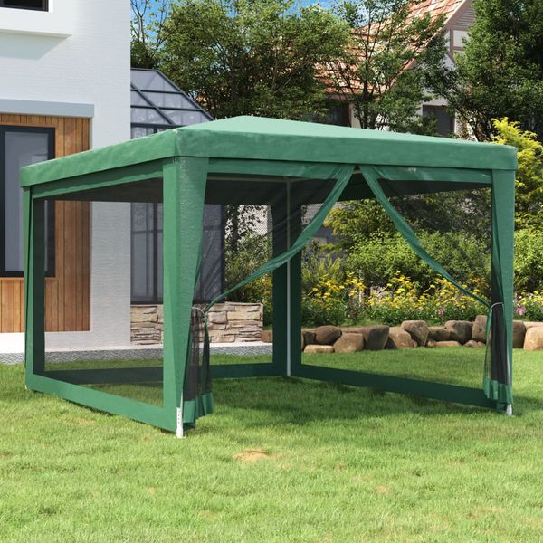 vidaXL Párty stan so 4 sieťkovanými bočnými stenami zelený 3x4 m HDPE