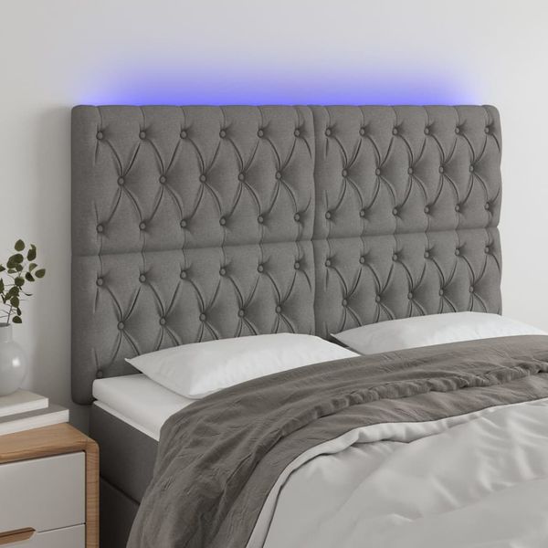 vidaXL Čelo postele s LED tmavosivé 144x7x118/128 cm látka