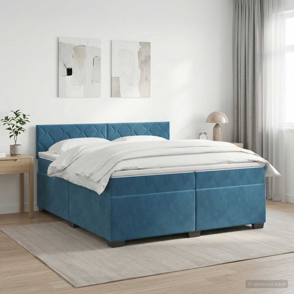 vidaXL Posteľ boxspring s matracom Tmavomodrá 200 x 200 cm Zamat