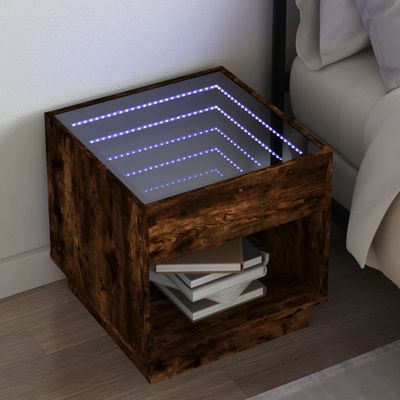 vidaXL Nočný stolík s nekonečnými LED dymový dub 50x50x50 cm