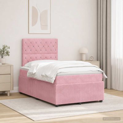 vidaXL LED boxspring posteľ s matracom Ružová 120 x 200 cm Zamat