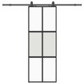 vidaXL Posuvné dvere s kovaním čierne 76x205 cm tvrdené sklo
