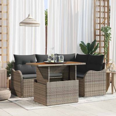vidaXL Súprava záhradných pohoviek s úložiskom 5 pcs Sivá Poly ratan
