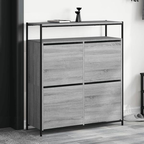 vidaXL Botník so 4 výklopnými zásuvkami sivý dub sonoma 100x34x112 cm