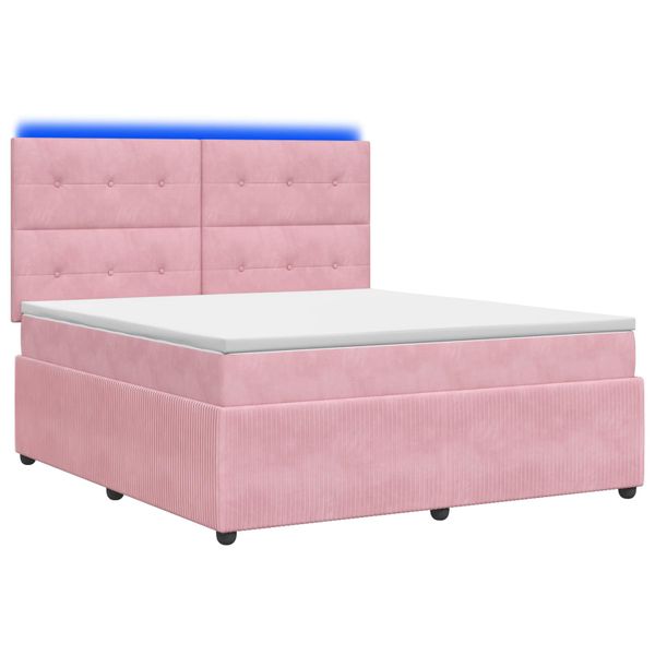 vidaXL LED boxspring posteľ s matracom Ružová 140 x 200 cm Zamat