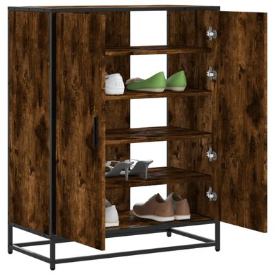 vidaXL Skrinka na topánky, tmavý dub 75x38x97,5cm kompozitné drevo+kov