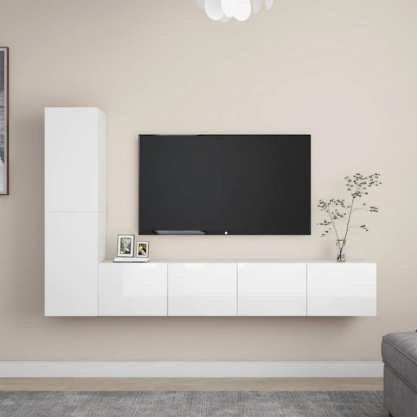 vidaXL 4-dielna sada TV skriniek lesklá biela drevotrieska