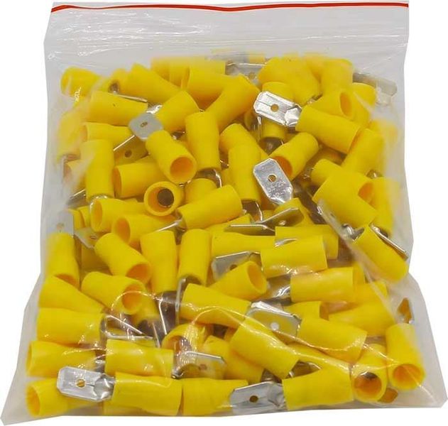 Faston-konektor 6,3mm žltý pre kábel 4-6mm2, balenie 100ks