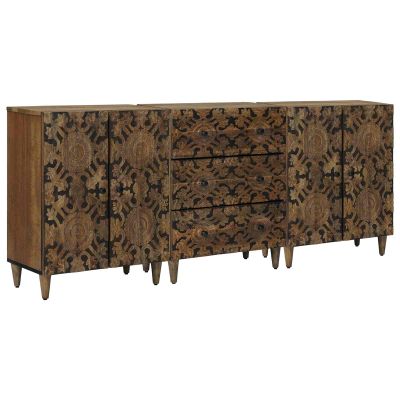 vidaXL Servírovacia skriňa 3 ks 60 x 33,5 x 75 cm Masívne mango drevo