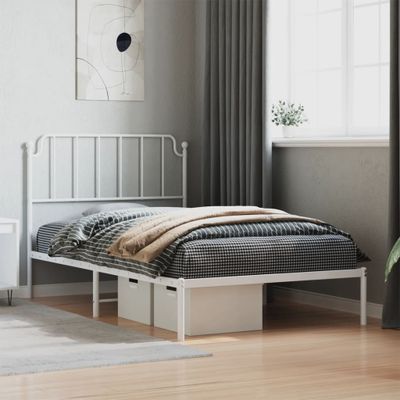 vidaXL Kovový rám postele s čelom biely 107x203 cm