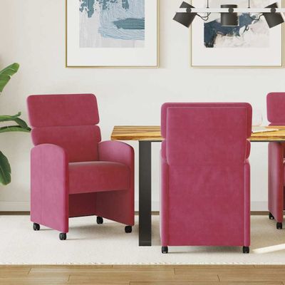 vidaXL Jedálenské stoličky na kolieskach 2 pcs vínovo červená Zamat