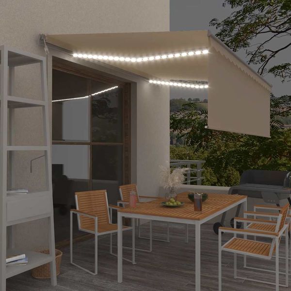 vidaXL Automatická markíza s tienidlom&LED&senzorom vetra 4x3m krémová