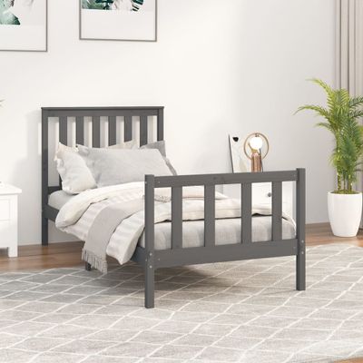 vidaXL Posteľný rám s čelom sivý 90x200 cm masívna borovica
