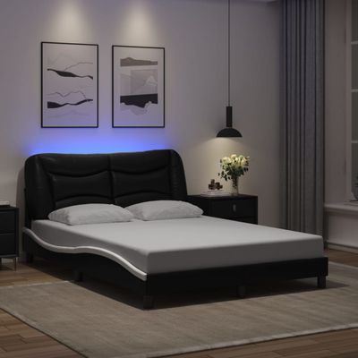 vidaXL Rám postele s LED bez matraca, Hvar, čierno biely 140x190cm