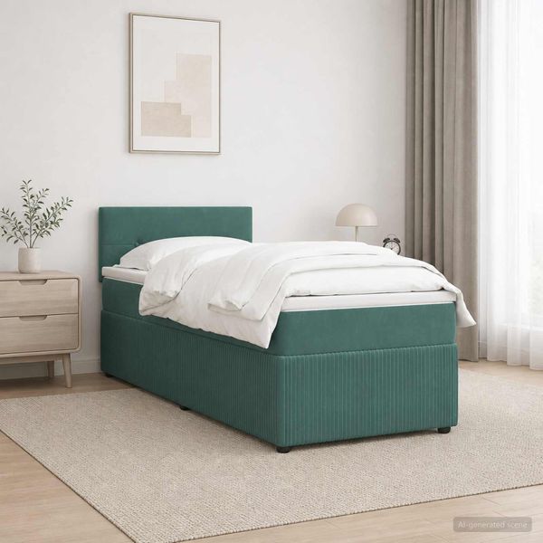 vidaXL Posteľ boxspring s matracom Tmavozelená 90 x 200 cm Zamat