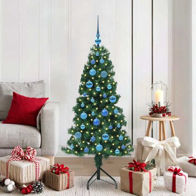 vidaXL Rohový umelý vianočný strom s 150 LED-i Zelená 150 cm PVC a kov