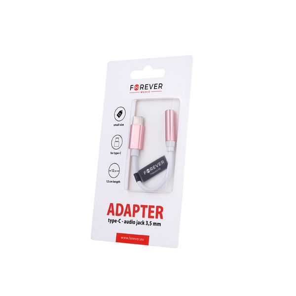 Forever adaptér audio USB-C – jack 3,5 mm ružový