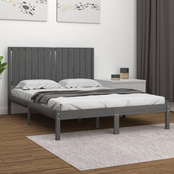 vidaXL Posteľný rám, sivý, borovicový masív 135x190 cm, dvojlôžko