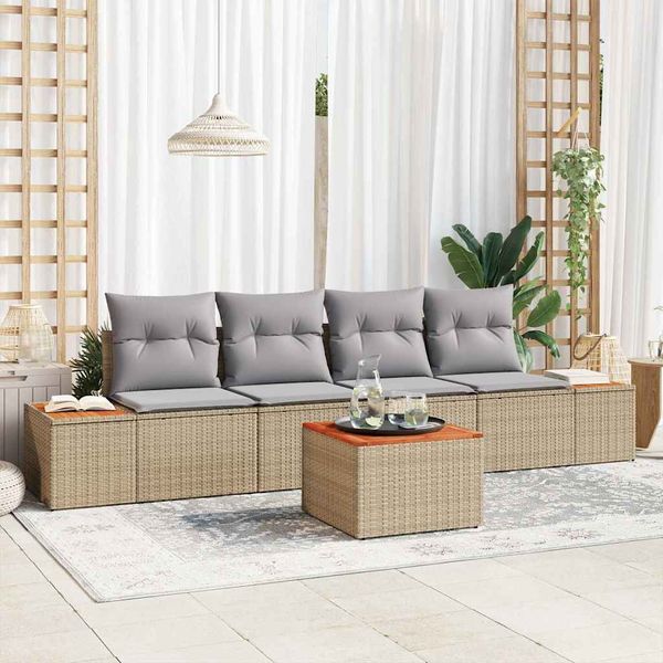 vidaXL Súprava záhradných pohoviek s vankúšom 5 pcs Béžová Poly ratan