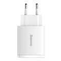 Sieťová nabíjačka Baseus Compact Quick Charger, 2xUSB, USB-C, PD, 3A, 30W (biela)