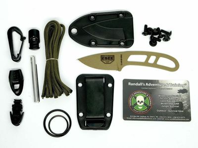 ESEE CAN-DE-KIT-E Dark Earth Candiru malý nôž na krk 5 cm, tmavohnedá, puzdro, súprava na prežitie