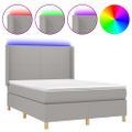 vidaXL Posteľ boxsping s matracom a LED bledosivá 140x200 cm látka