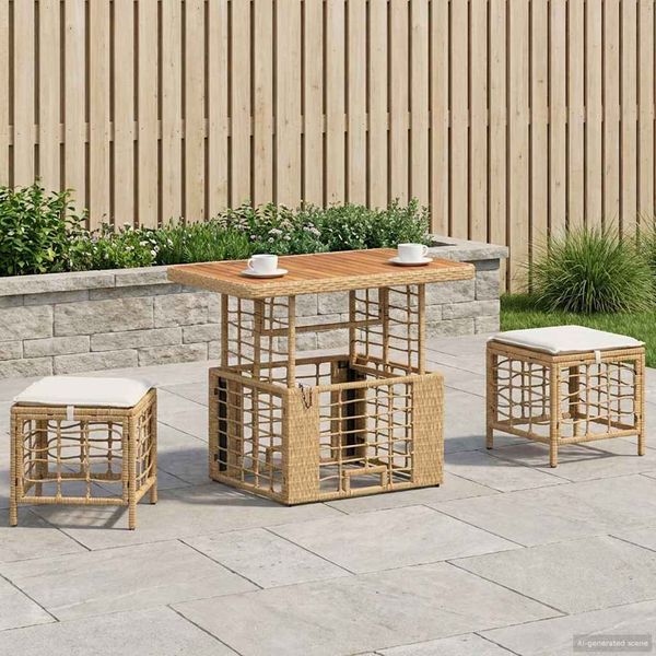 vidaXL Záhradný jedálenský set s vankúšom 3 pcs Prírodná a biela