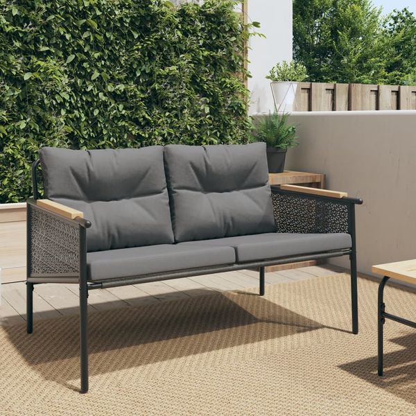 vidaXL Záhradná lavica s vankúšmi 116 cm čierna oceľ