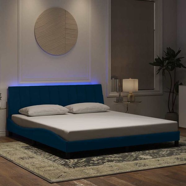 vidaXL Rám postele s LED bez matraca Hankomodrý 180x200 cm zamat