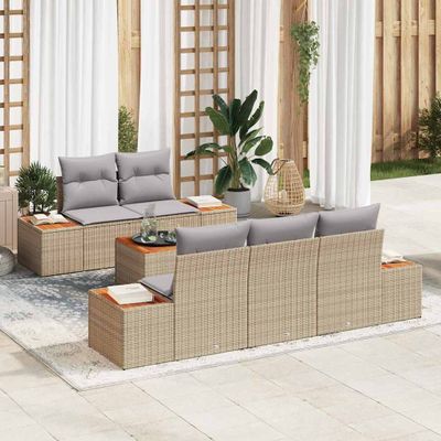 vidaXL Súprava záhradných pohoviek s vankúšom 6 pcs Béžová Poly ratan
