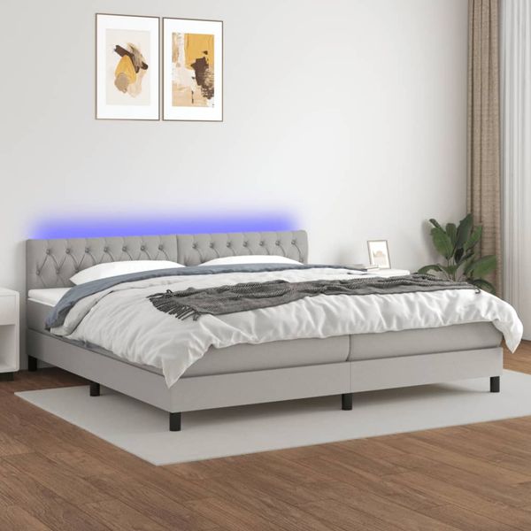 vidaXL Posteľ boxsping s matracom a LED bledosivá 200x200 cm látka