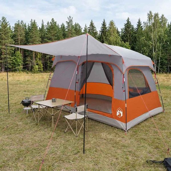vidaXL Rodinný stan Šedá a oranžová 380 x 260 x 190 cm Polyester