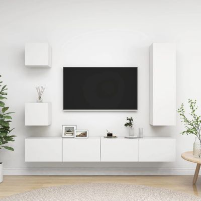vidaXL 5-dielna súprava TV skriniek, biela, kompozitné drevo