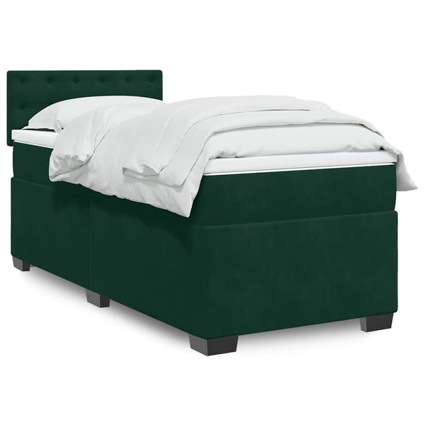 vidaXL Posteľný rám boxsping s matracom tmavozelený 100x200 cm zamat