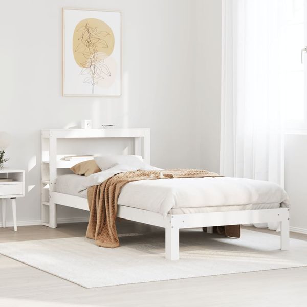 vidaXL Posteľný rám s čelom biely 75x190 cm borovicový masív