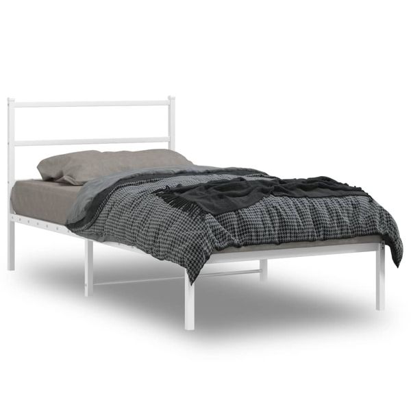vidaXL Kovový rám postele s čelom biely 107x203 cm