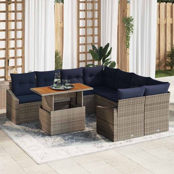 vidaXL Súprava záhradných pohoviek s úložiskom 9 pcs Sivá Poly ratan