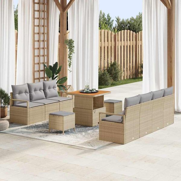 vidaXL Súprava záhradných pohoviek s vankúšom 10 pcs Béžová polyratan