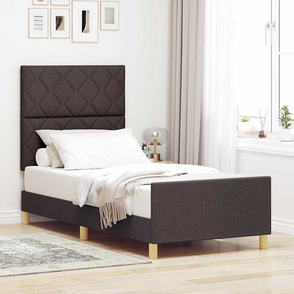 vidaXL Rám postele s čelnou doskou Tmavo hnedá 90 x 200 cm látka