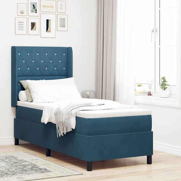 vidaXL Posteľ s pružinovým rámom s matracmi Modrá 80 x 200 cm Zamat