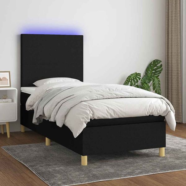 vidaXL Posteľ boxsping s matracom a LED čierna 80x200 cm látka