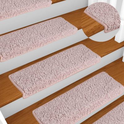 vidaXL Schodové rohože 15 ks 65x21x4 cm svetloružové s obdĺžnikovým okrajom